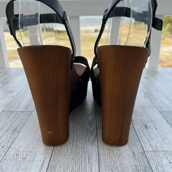 Morgan De Toi Platform Wedge Sandals Size 40/ US 10 Leather Nail Head - Picture 4 of 10